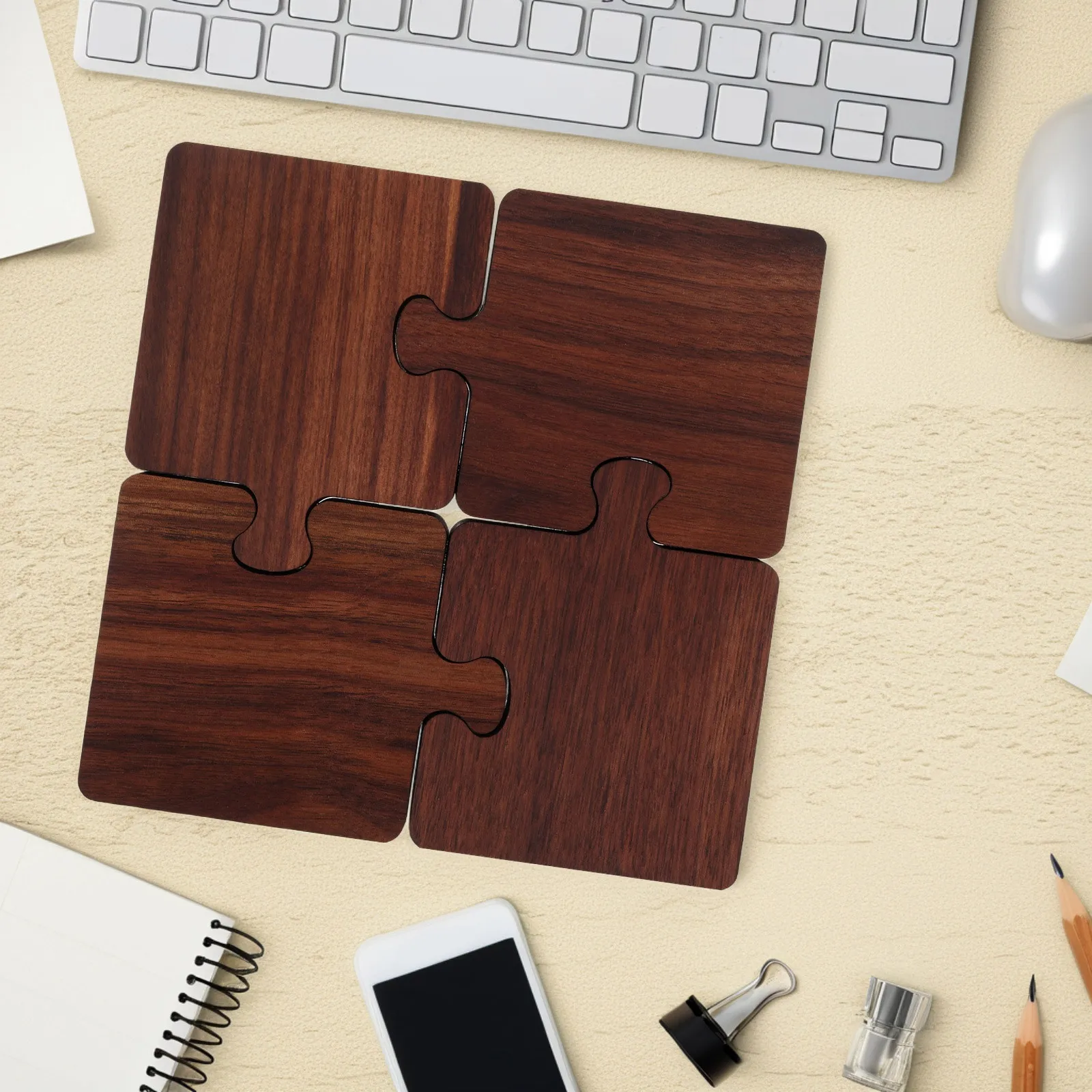 

4Pcs Wooden Tea Coasters Resistant Cup Pads for Drink Insulation Office Bar Home Tabletop Puzzle Coaster