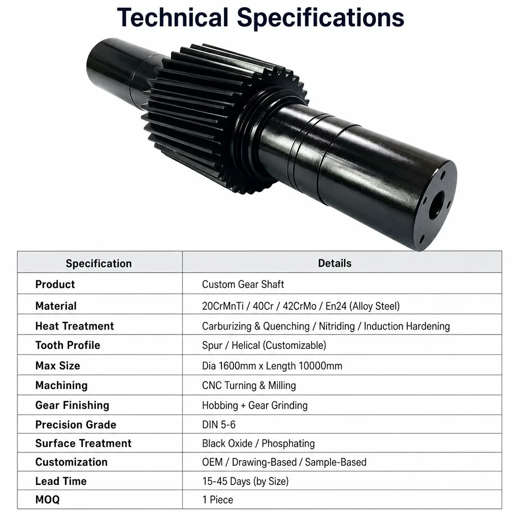 Custom China Manufacturer Forging Steel CNC Machined Drive Transmission Toothed Spur Gear Shaft Assembly for Rotary Kiln & Mill