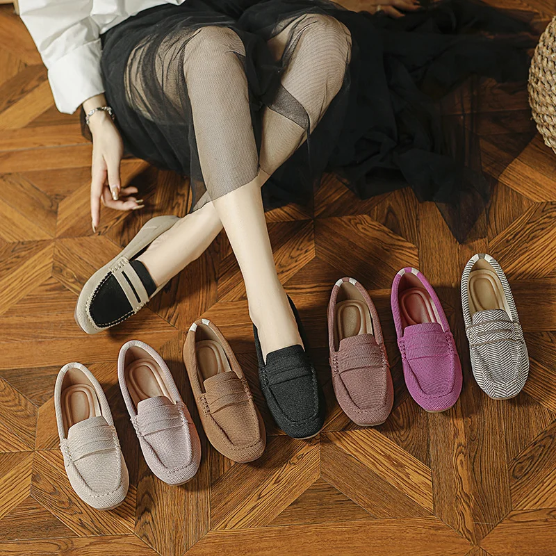 

Women Summer New Fashion Round Head Fly Weaving Shoes Loafers Soft Bottom Slip-on Flat Business Walk Pink Single Shoes