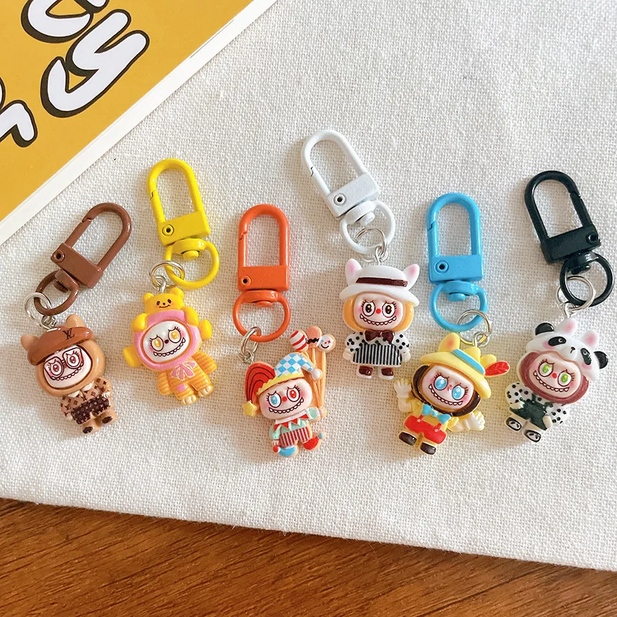 Labubu Little Sheep Keychain Clown Panda Cartoon Pendant Cute Christmas Gift Car Keyring Backpack Charm Accessorie Women Friends