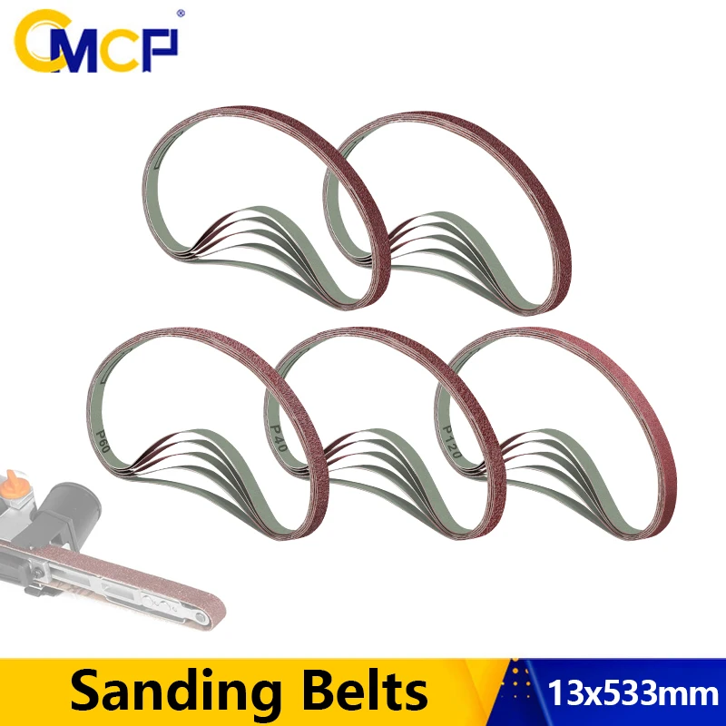 CMCP 5Pcs 13x533mm Sanding Belts Grit 40 60 80 100 120 180 Sander Abrasive Belt for Metal Wood Furniture Grinding Polishing