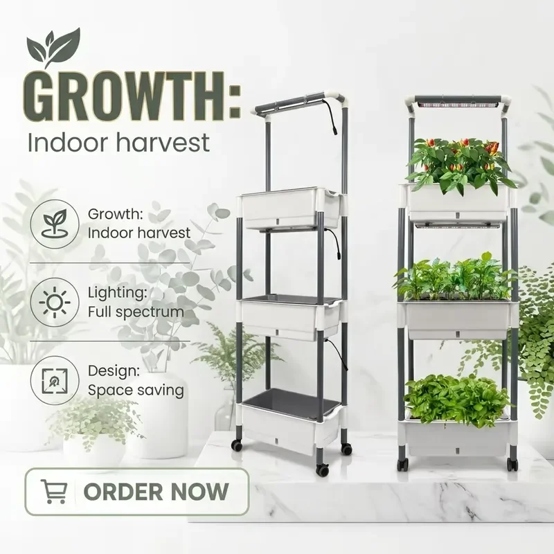 Most Popular Electronic LED Indoor 3-Layer Hydroponic Vegetables Garden Planter with Self-Watering System Grow Light for