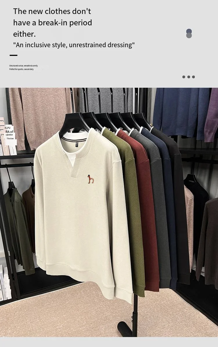 Hochwertiges Herren-Langarm-T-Shirt mit Rundhalsausschnitt, Zweiteiler-Optik, Farbblockierung, Besticktes T-Shirt, Modischer Trend in Herrenbekleidung – Detail 4