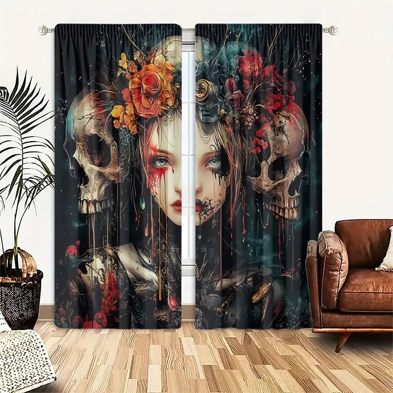 curtain rod design with floral skull pattern is suitable for bedrooms, offices, kitchens, bathrooms and living rooms