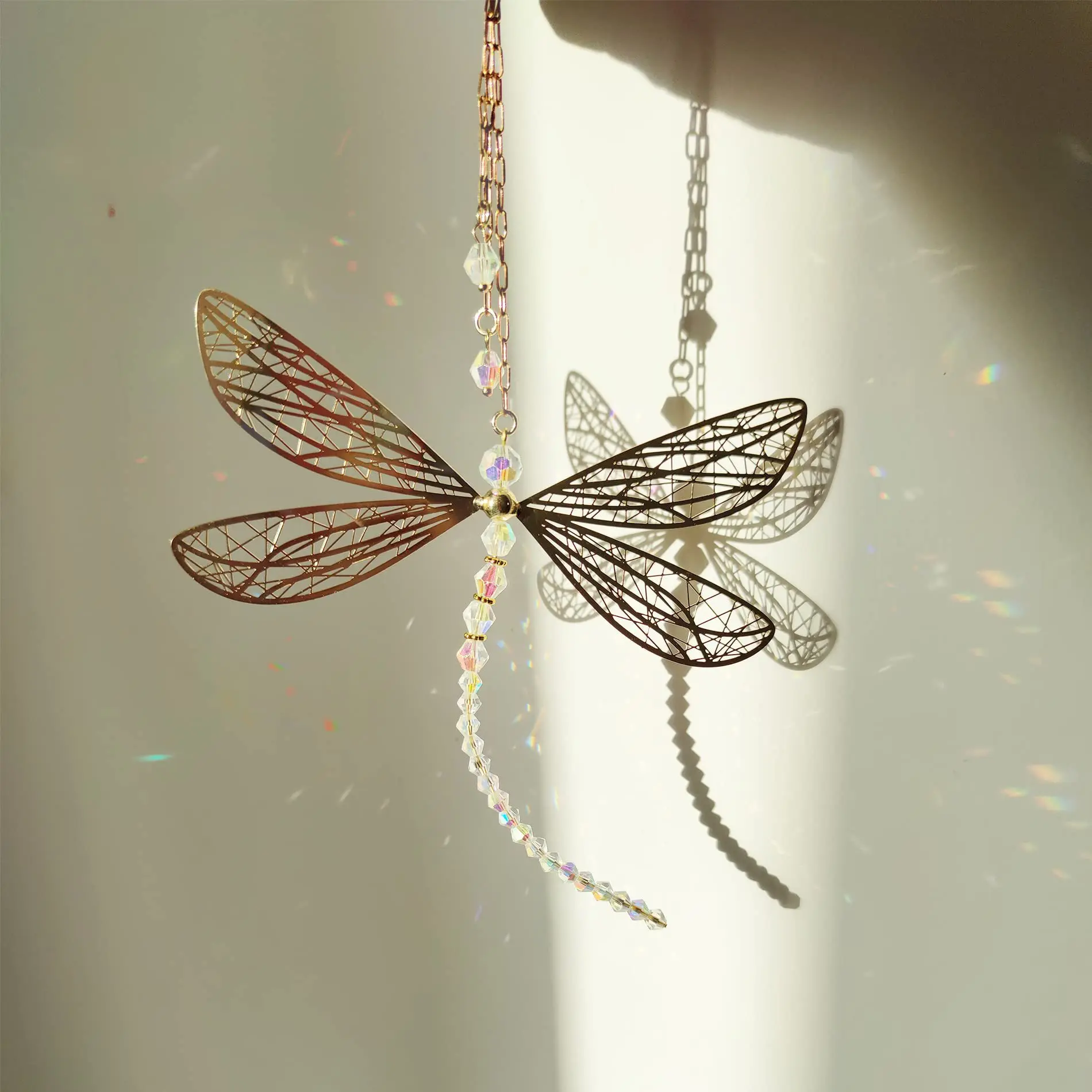 Crystal Dragonfly Sun Catcher Pendant Metal Wing Lines Glass Crafts Home Decoration Curtain Window Ornament Christmas Tree Decor