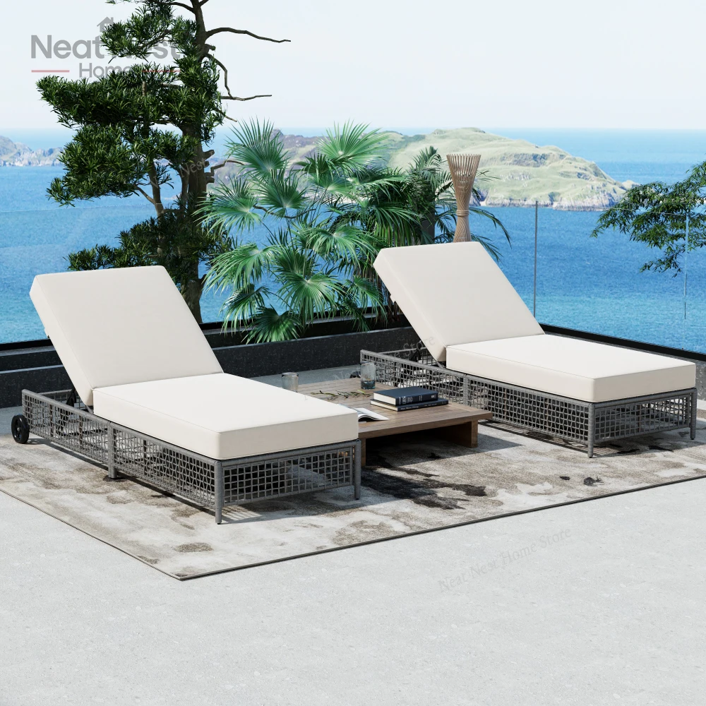 

Patio Chaise Lounge with 5-Position Adjustable Backrest,Rattan outdoor lounge chair sofa bed with wheels,outdoor patio furniture