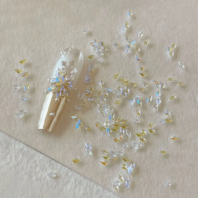50Pcs Mini Christmas Zircon Rhinestones, Icy Clear Rhombus Spliced Snowflake Flatback Gems, Sparkling DIY Xmas Nail Art Decor