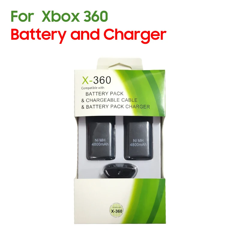 2Pcs 4800mAh Battery+1 Charging Cable for Xbox 360 Rechargeable Batteries Wireless Controller Gamepad Replacment Wholesale