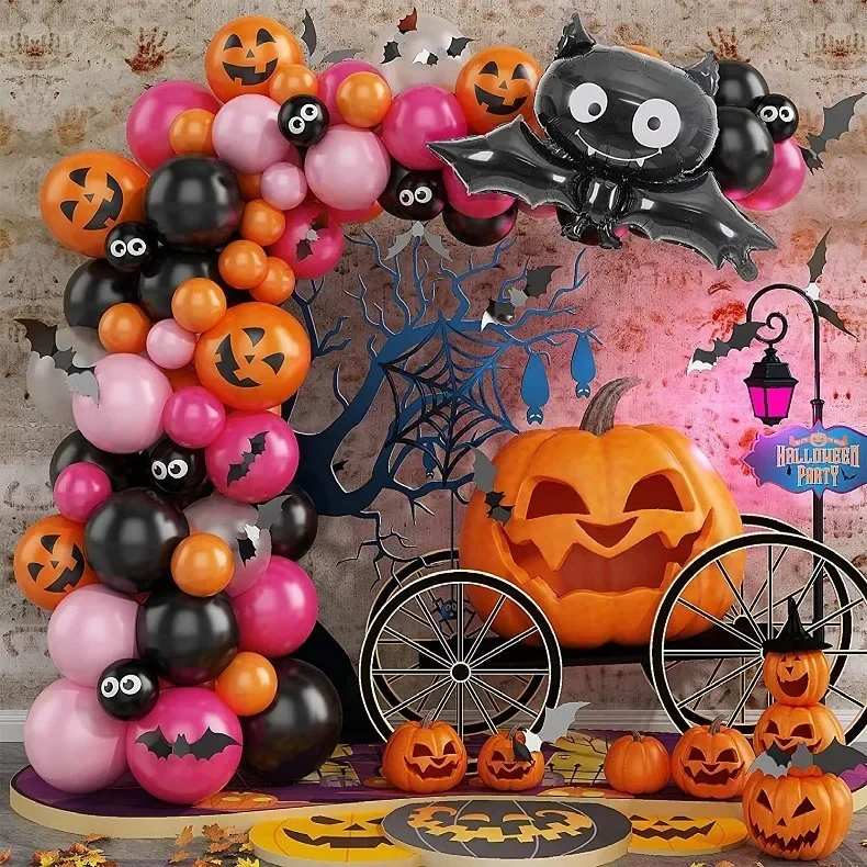 Halloween Balloon Garland Arch Kit Black Bat Pumpkin Latex Foil Balloons  Ghost Festival Boo Party Supplies Prop DIY Decoration