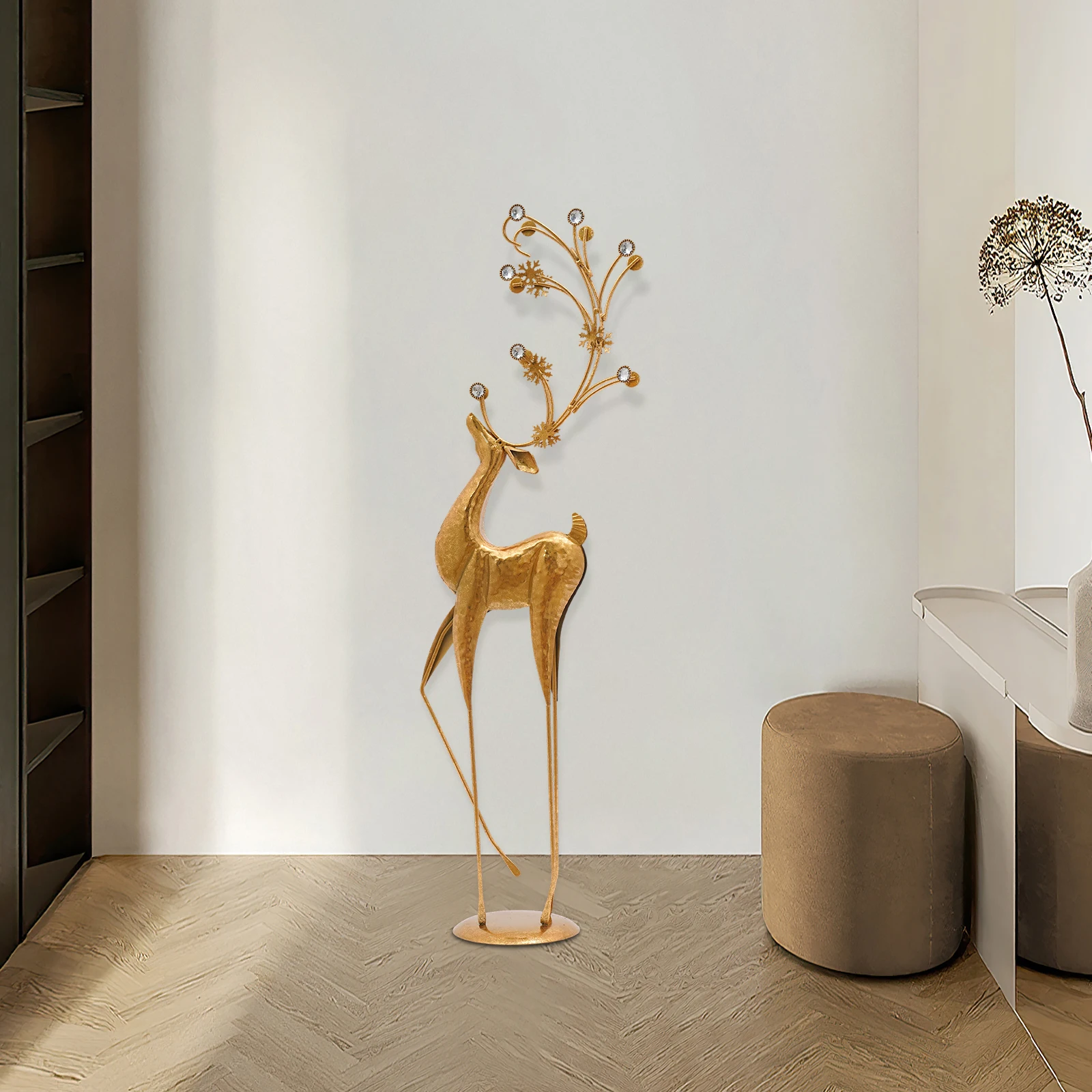 

(Gold) Small Size Deer Statue Decoration, Retro Light Luxury Deer Floor Standing Ornaments, Deer Decorative Ornamen, 27*13*85 cm