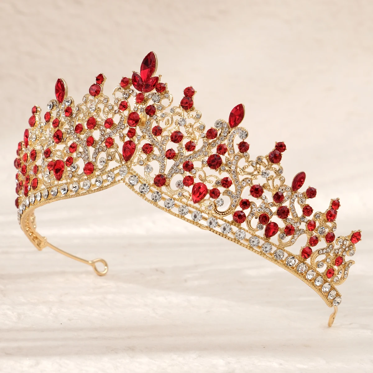 Rote Luxus Braut Hochzeit Krone handgemachte Strass elegante Tiara Halloween rote Kollektion Haarbänder Kopfschmuck Zubehör – Detail 15