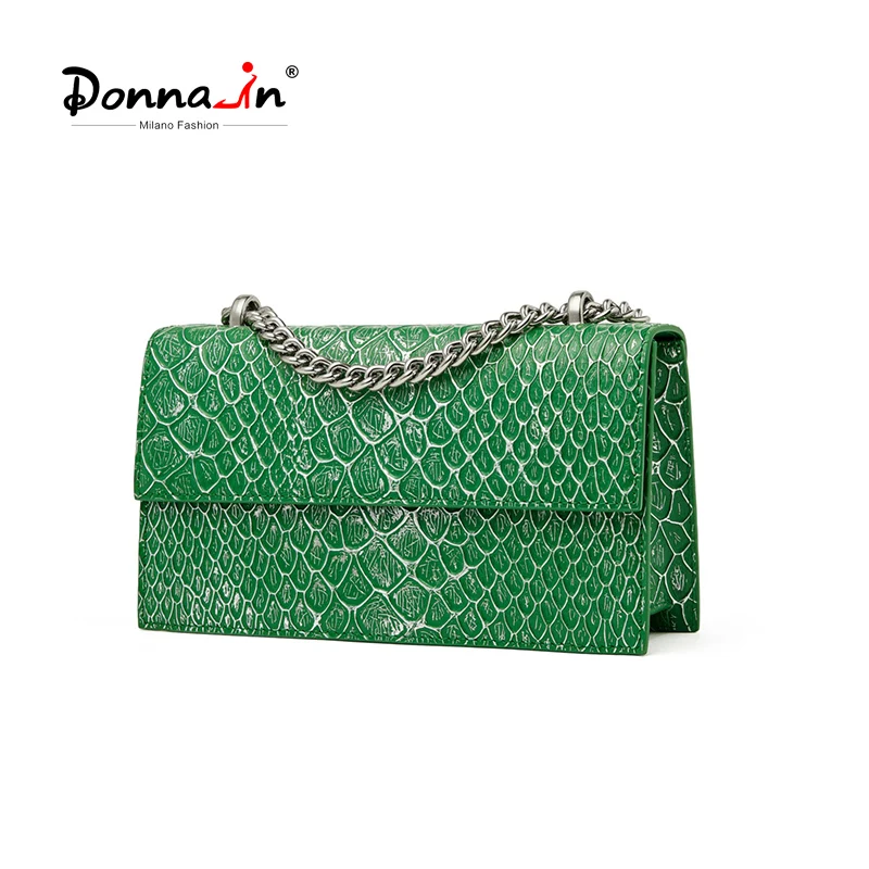 Donna-in 2023 Summer New Women Shoulder Bag Split Leather Fashion Chain Small Square Purse Ladies Crossbody Bag Mermaid Pattern