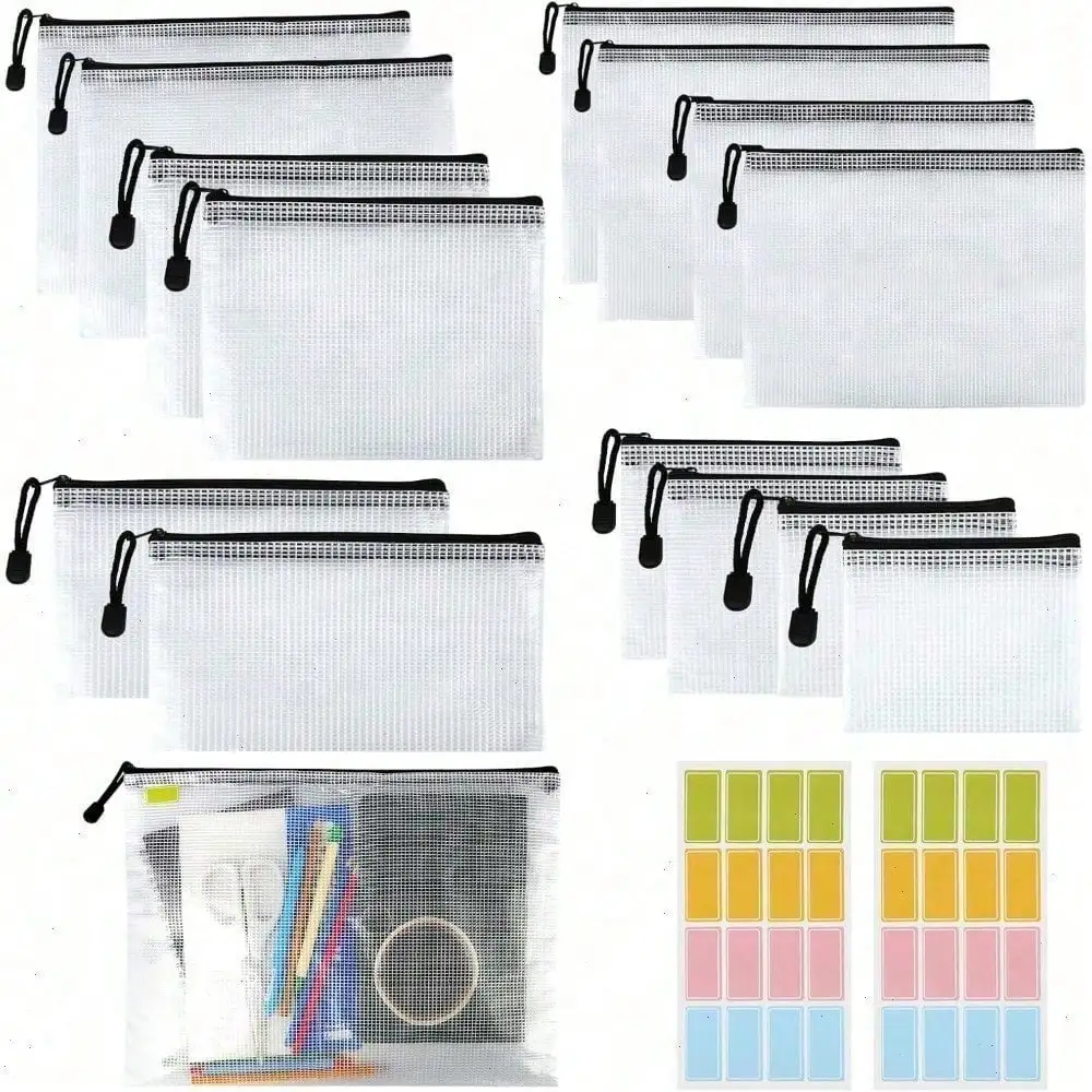 

15 Pcs Zipper Mesh Document Bag, Black Transparent Zipper Bag, Zipper Bag for Craft Projects, Office Supplies Travel Storage