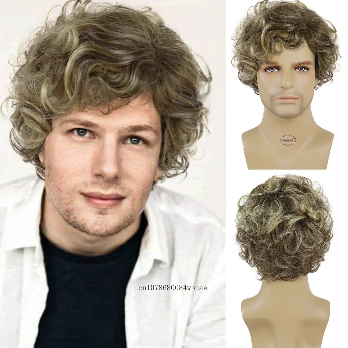 Synthetic Stylish Ombre Brown Blonde Wig Afro Hairstyle Short Curly Wigs for Men Daily Costume Fancy Dress Party Heat Resistant