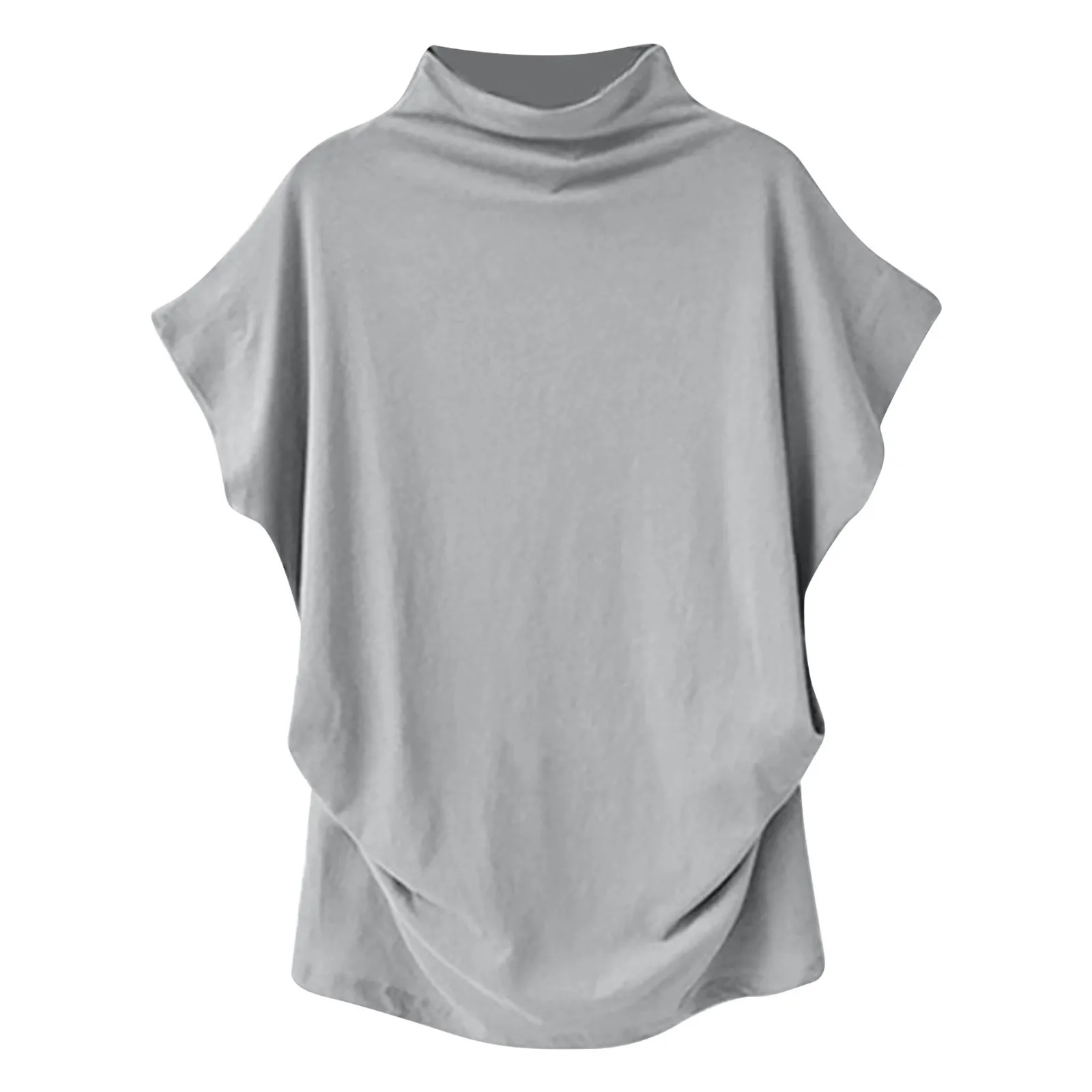 レディース新しいトレンディなファッションソリッドカラーソフトタートルネックトップハイエンドベーシック毎日の通勤薄い半袖プリーツ服