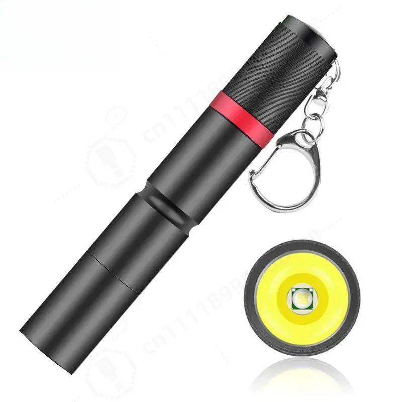 Strong Light Flashlight Aluminum Alloy Fixed Focus Model with Pen Holder Keychain Household Portable Mini Pen Light