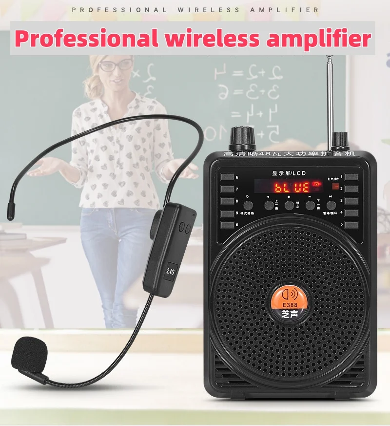 48W Wired/2.4G Wireless Microphone Bluetooth Speaker Teacher's Classroom Amplifier Speaker Tour Guide's Amplifier TF Card USB