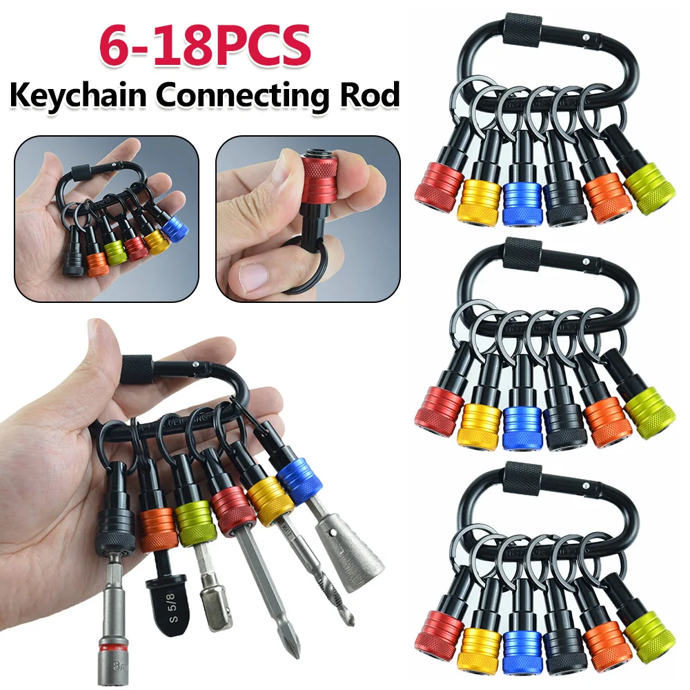 6pcs/Set 1/4 Inch Hexagonal Shank Extension Rod Key Chain Adapter Quick-change Extension Bar Drill Bit Holder Portable Hand Tool