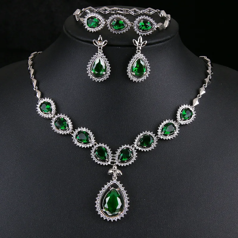 

High Quality Luxury Emeralds Zircon Jewelry Set Women Suadi Arabia Dubai Indian Bride Wedding EngagementParty Boutique Accessory