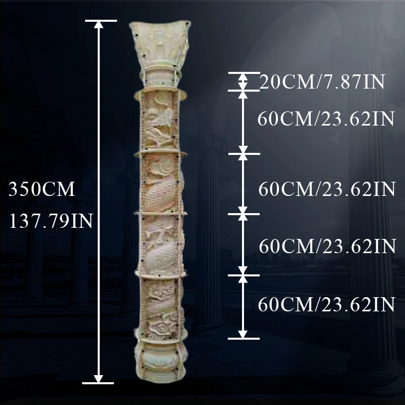 Round Concrete Pillar Molds, Threaded Column, ABS Plastic, Durable, Dragon Shape, 35cm, 13.77in