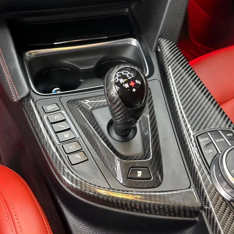 For BMW F80 F82 F83 M3 M4 2014-2018 Real Carbon Fiber Car Gear Shift Side L Shape Strips Panel Trim Interior Accessories L/RHD