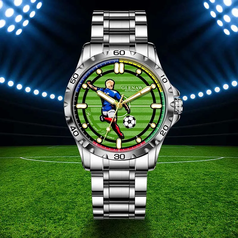 2025 New Men's Mechanical Watches World Cup Football Element Style Design Silver Classic Case Waterproof Luminous Watch for Men