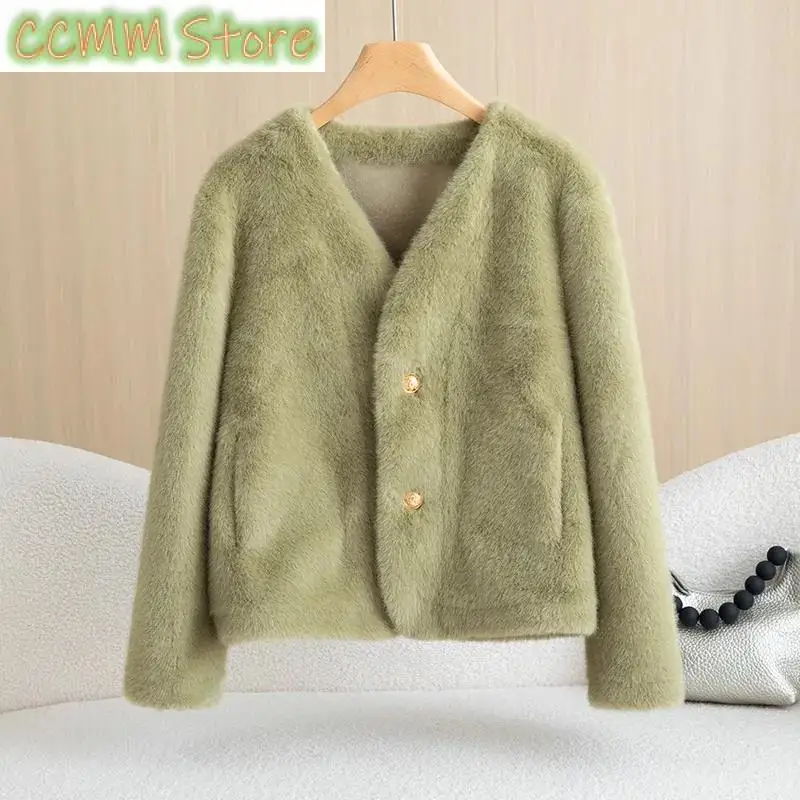 Fur-Fur Integration Jacket High-Quality Mink Coat Women Autumn Winter New Light Luxury Mao Mao Overcoat Ladies V-Neck Tops
