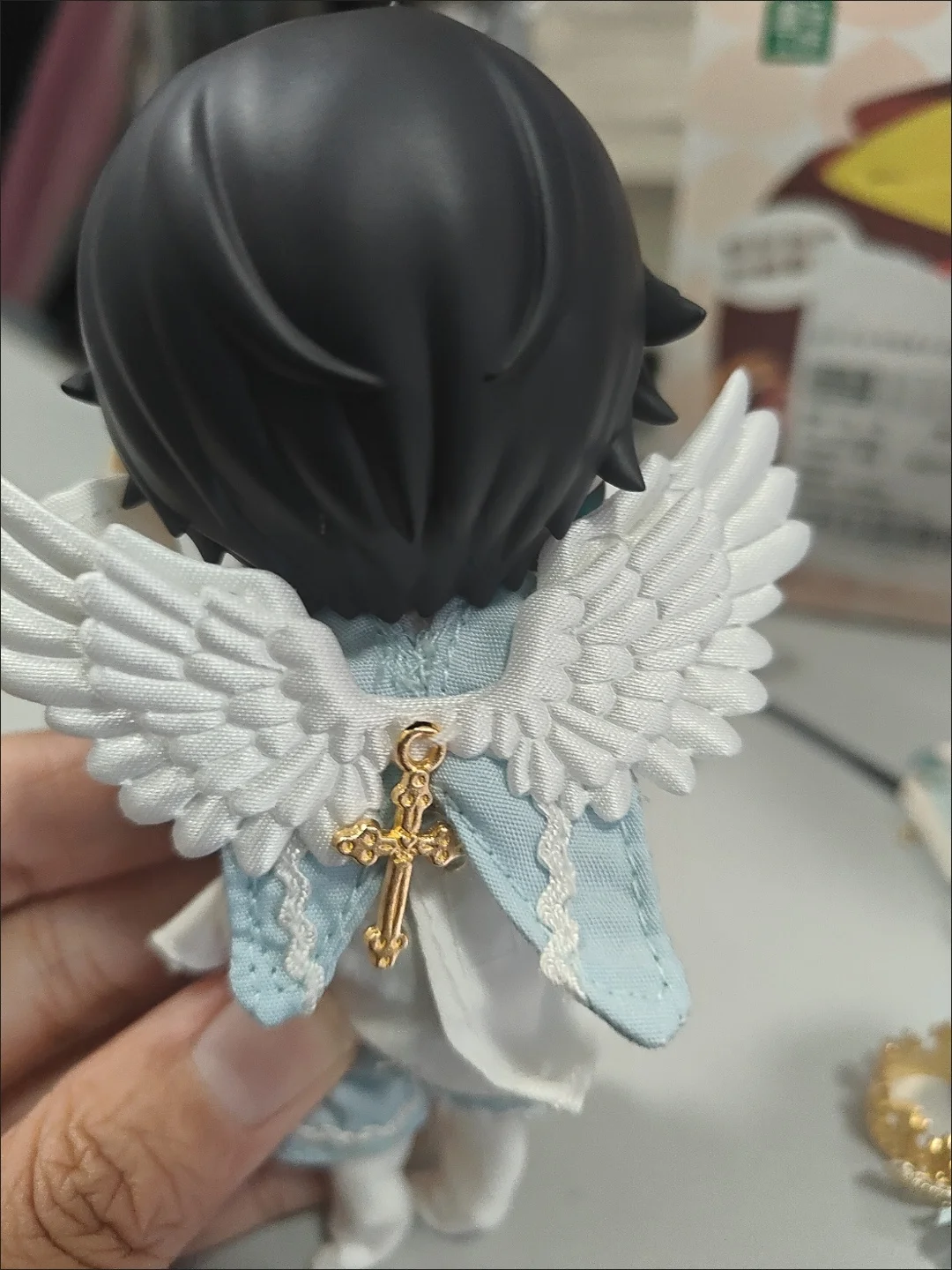 OB11 Angel Prince Outfit Set for 1/12 BJD Dolls, White Wing Blue Shawl Shirt Shorts with Crown Accessories (Doll Not Included)