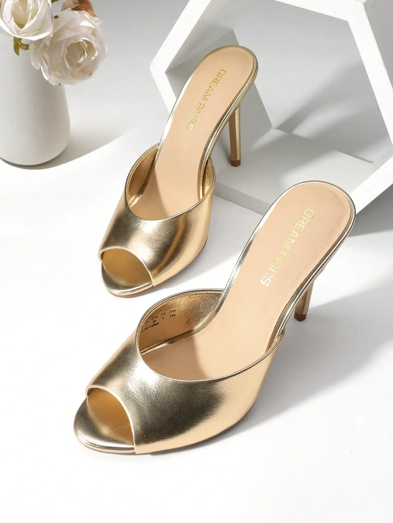 Women High Heels Stiletto Mule Sandals, Sexy Peep Toe Slip On Sandals For Party Dressy Prom Wedding Casual Wearing