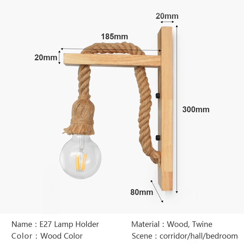 Hemp Rope Wall Lamps 85V-265V Garden Light Retro Wooden Kinkiety Na Sciane Wall Lamps Home Decor Wall Sconse for Living Room