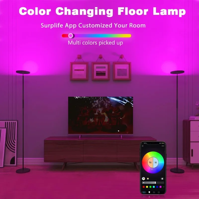 Living Room Floor Lamp, Smart 2000LM Bright Floor LED Lamps, 16 Million RGB Dimmable Color Temperature Standing Tall Lamp