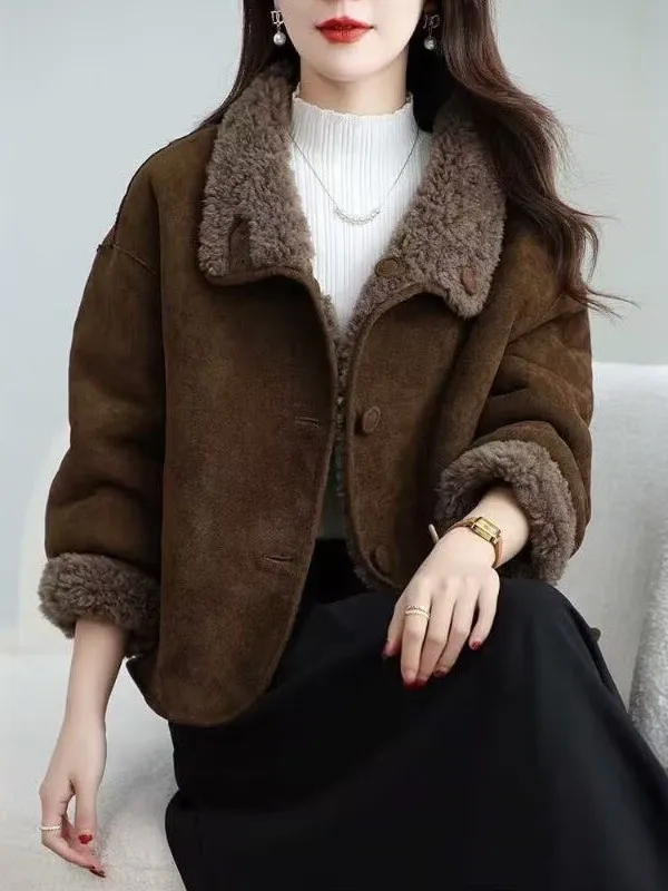سترة نسائية من Sli ort لفصلي الخريف والشتاء، متعددة الاستخدامات، مصنوعة من الفرو والجلد، تصميم أنيق ونحيف، ملابس خارجية جذابة