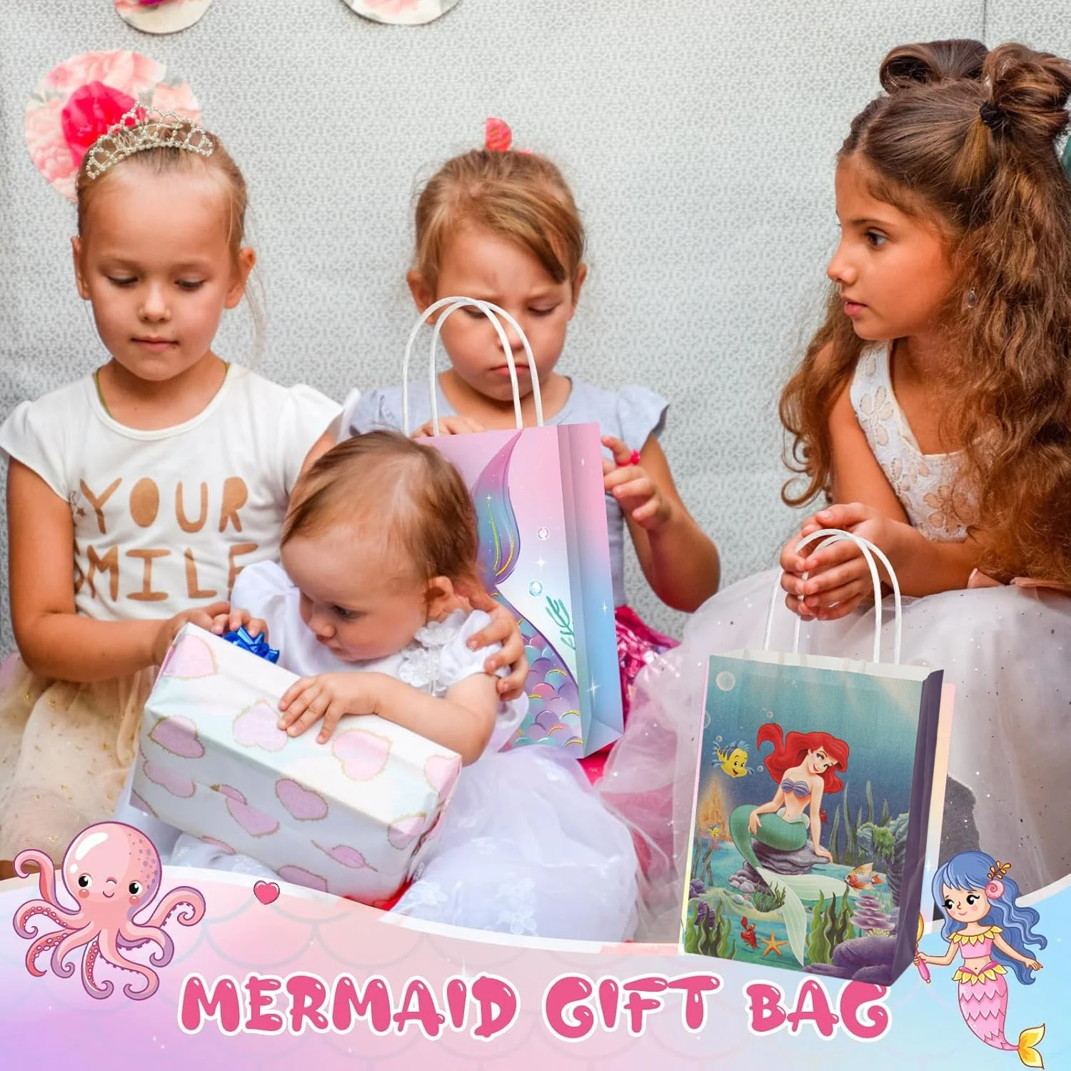 Mermaid Handle Kraft Gift Bag Birthday Decor Mermaid Paper Cookie Candy Gift Packaging Bag Baby Shower Girl Favor Party Supplies