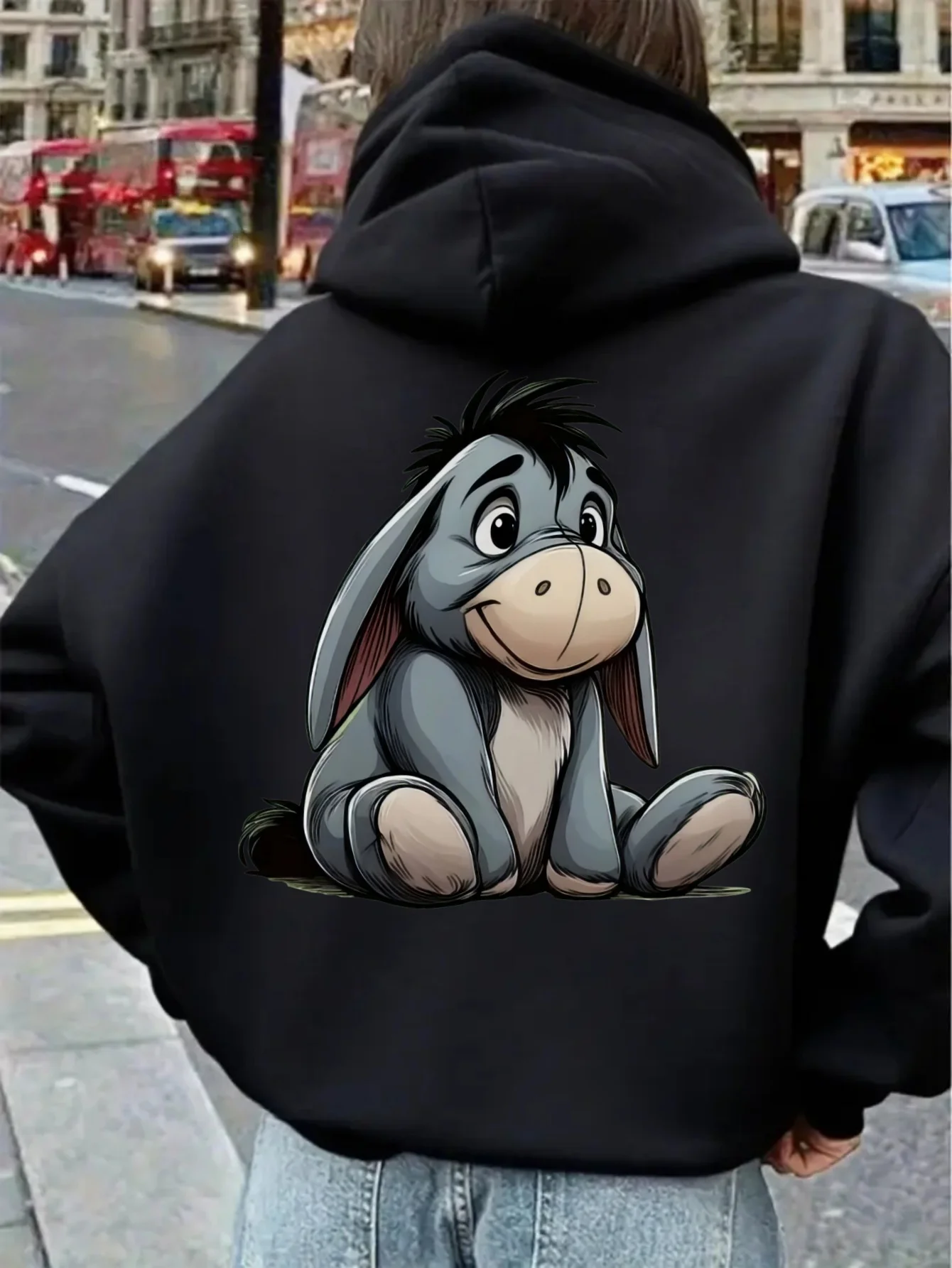 

Женская осенне-зимняя флисовая толстовка с капюшоном Disney Eeyore, уличная одежда унисекс, свободная повседневная одежда большого размера