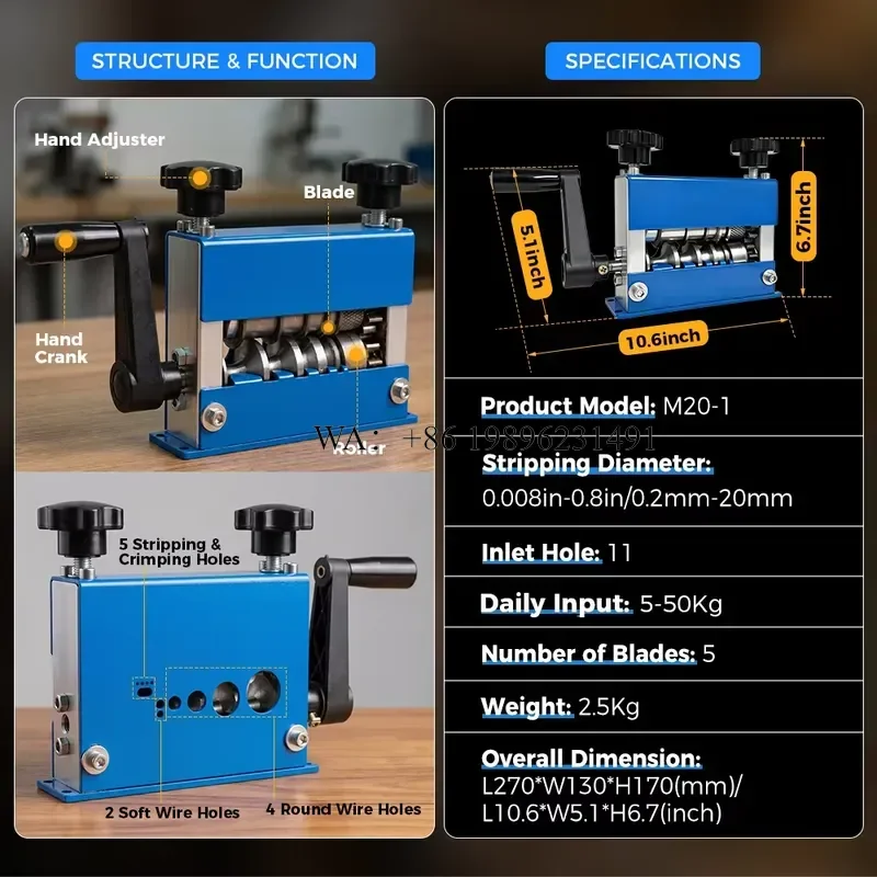 Wmwmnu for LANSING M20-1 Desktop Wire Stripping Anti-Slip Rollers 1-20mm Copper Cable Stripper CE Certified 20+ Years