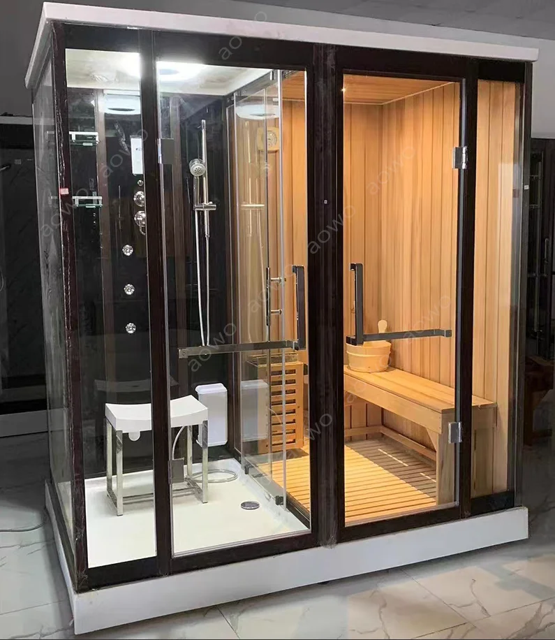 Sauna moderna per esterni Doccia turca Sauna di lusso 6 persone Vapore interno asciutto Armadietto a infrarossi Riscaldatore Seks Sauna Spa