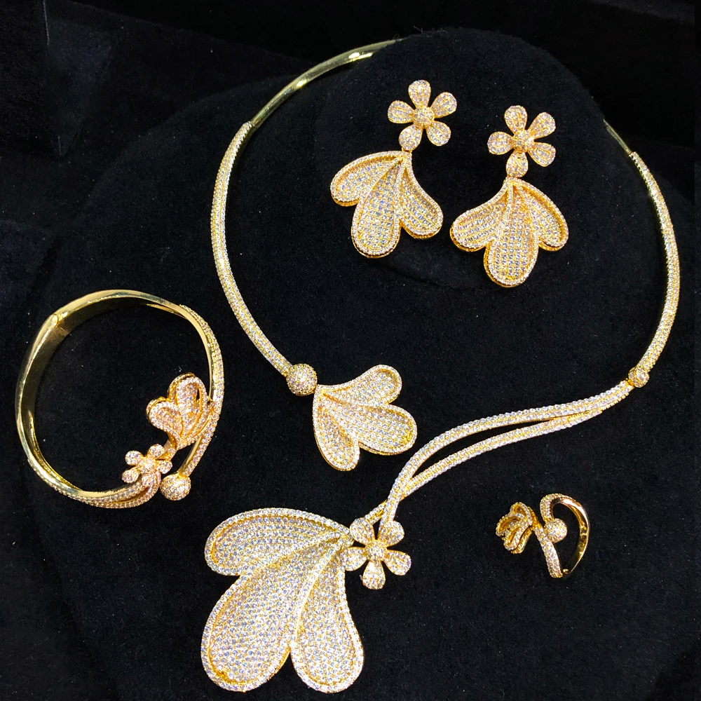 Missvikki New Luxury Clear CZ 4PCS Necklace Bracelet Earrings Ring Set For Women Wedding Party Costume Bridal Jewelry Sets