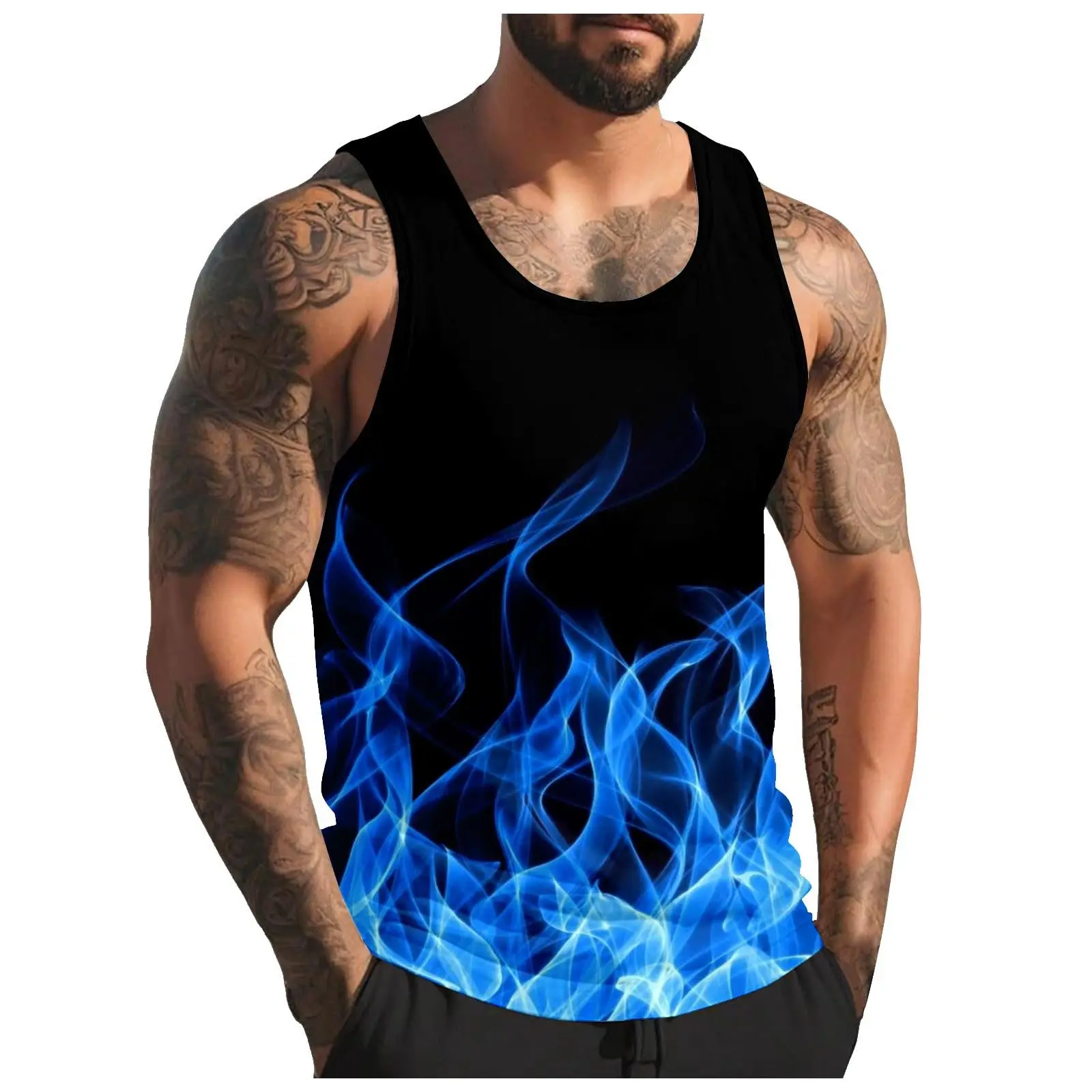 Summer Fashion Flame 3D Print Tank Tops Men Women Casual Oversized Fitness Gym Vest Harajuku Sleeveless T Shirt Top Man Clothing