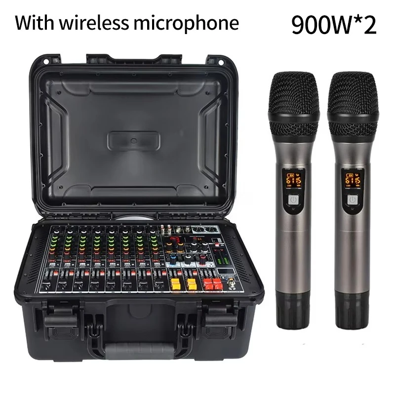 MC08S Portable Power Mixer in Flight Case 8-channel Sound Mixing Console Build-in Power Amplifier 99 DSP Digital Effects