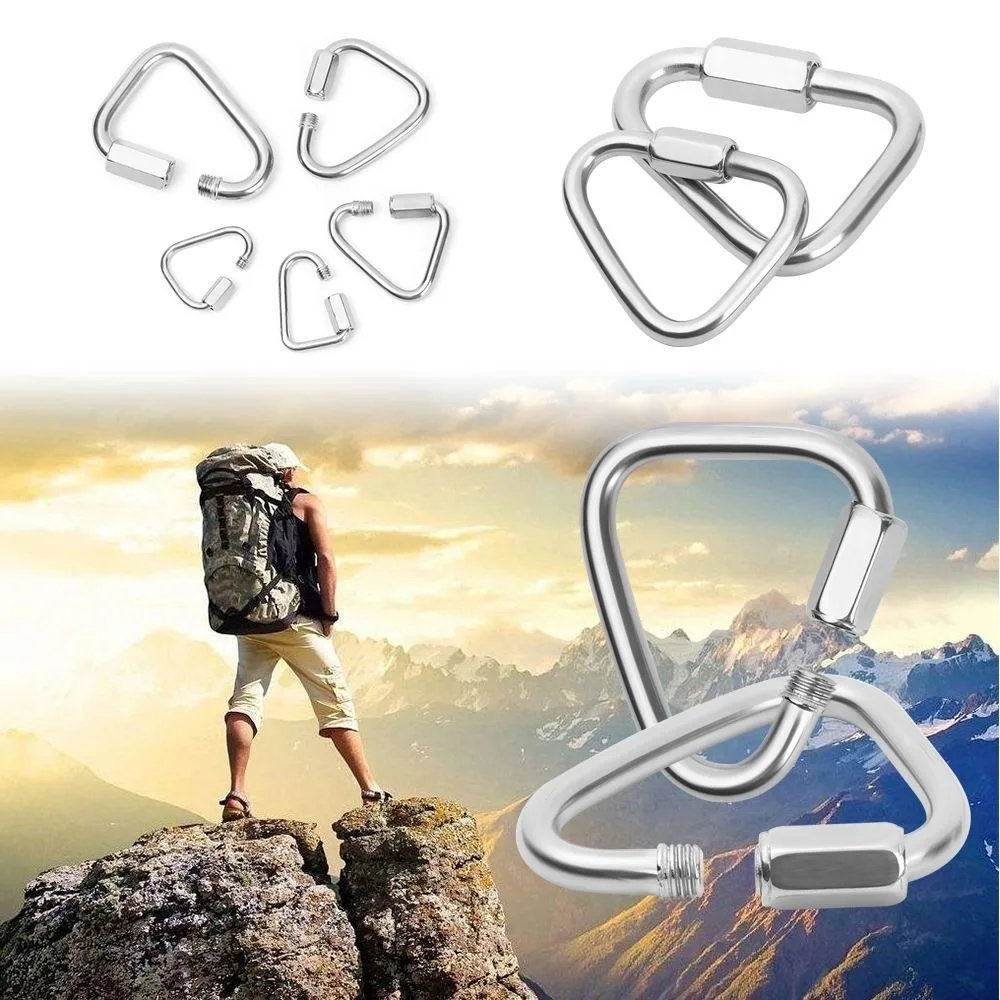 New M3.5~M10 Triangle Quick Connect Ring Silver Color Galvanized Iron Outdoor Camping Hiking Carabiner Keychain Snap Clip