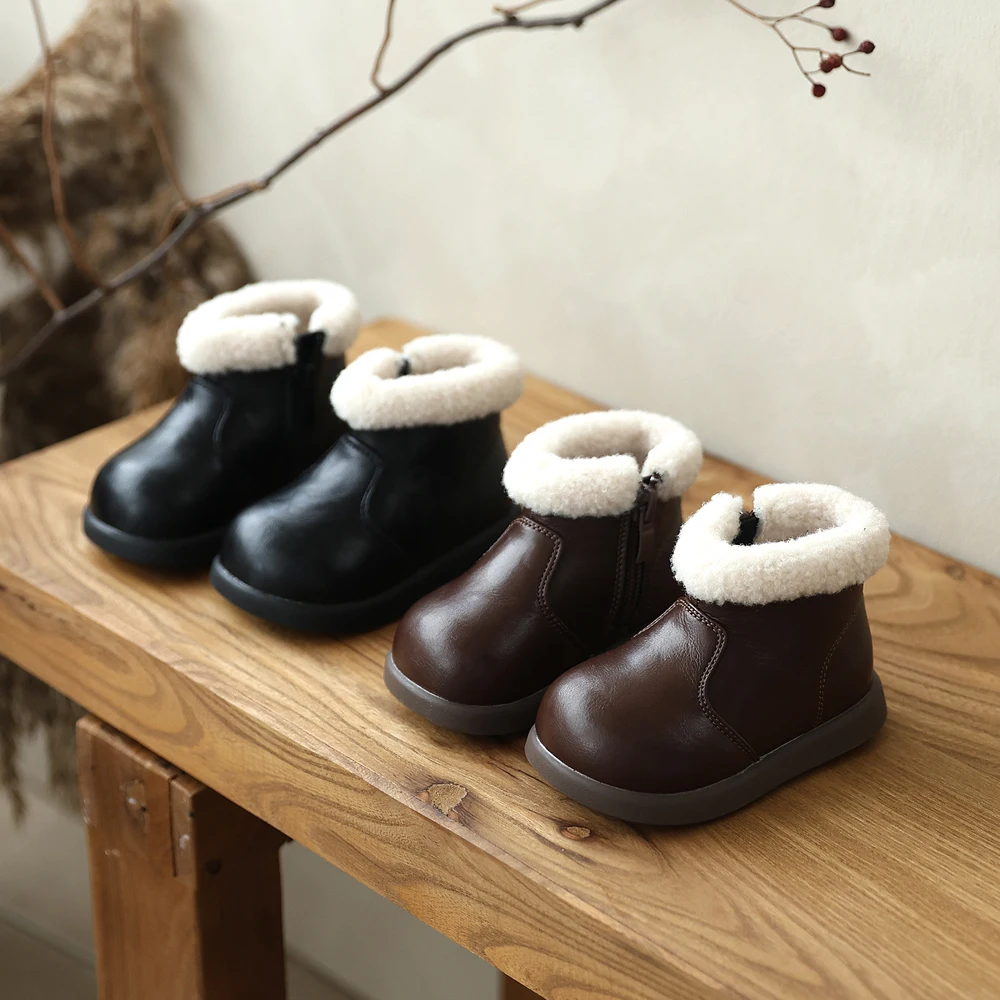 New Winter Baby Snow Boots Unisex Leather Cute Boys Girls Shoes Warm Cotton Kids Sneakers Soft Bottom Toddler Baby Shoes