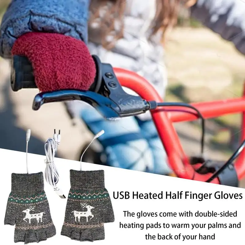 Heating Fingerless Gloves Heating Writing Gloves For Students Cute Heated Gloves Women USB Heated Gloves For Work Hiking Cycling