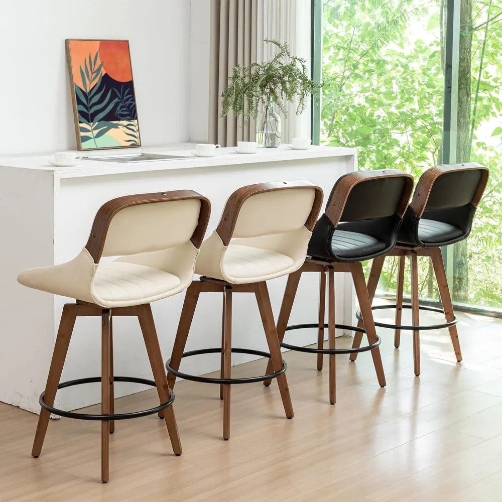 

Set of 2 Modern Bar Stools – 26.4" Counter Height, Swivel Design & Faux Leather Upholstery, Mid-Century Style​
