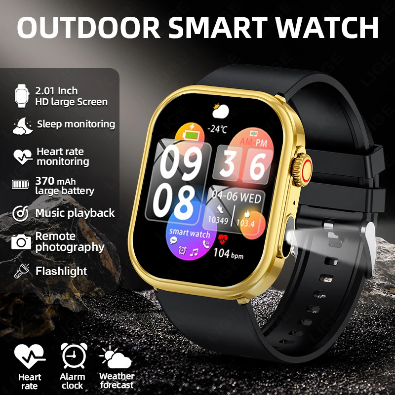 

LIGE Smart Watch Men Women Flashlight 2.01” HD Display AI Voice Bluetooth Call Sports Watches Health Monitor Smartwatch Men New