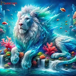 Huacan Full Diamond Painting Animal Complete Kit Diy Mosaic Lion Fantasy New Collection Art Handmade Gift Wall Decor Set