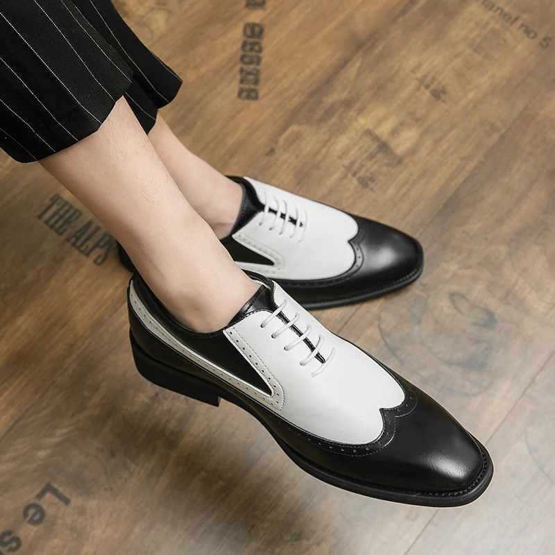 Spring black white leather shoes for men High quality wedding Dress shoes Business office loafers men shoe Luxury designer shoes