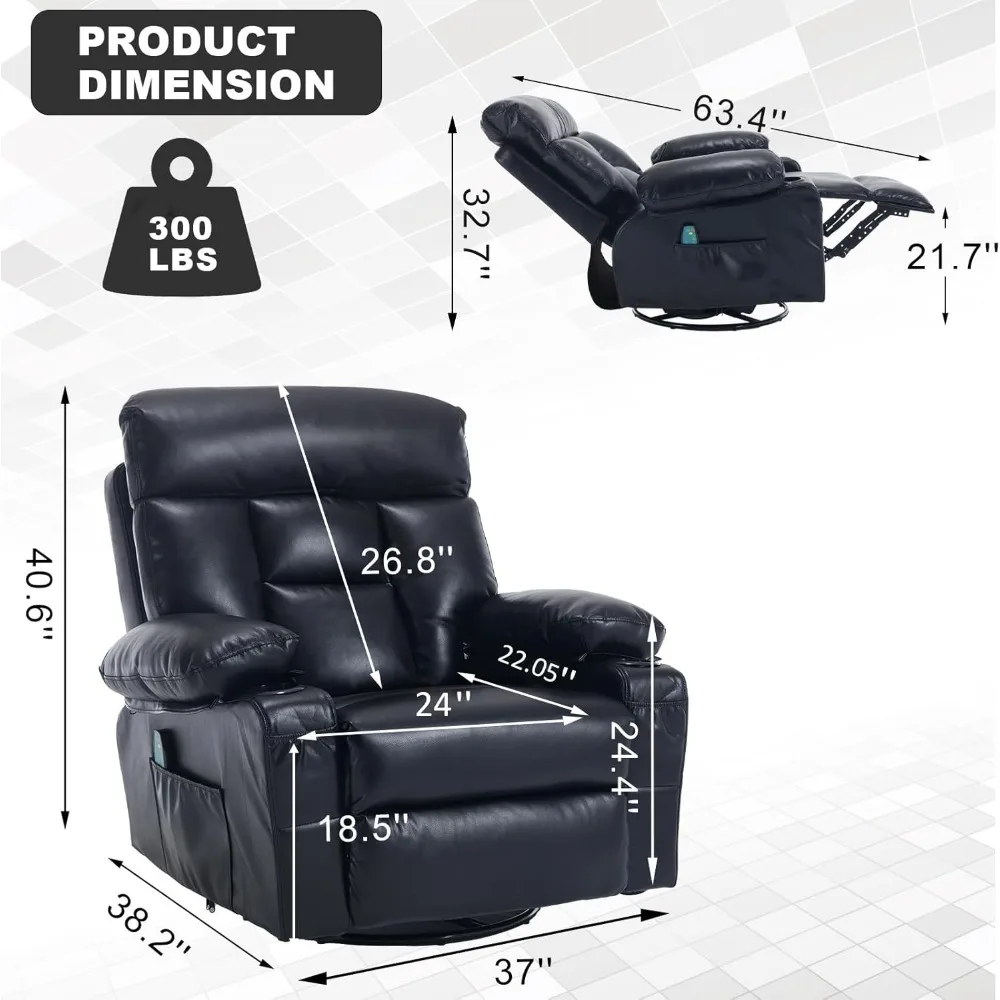 كرسي كرسي من الجلد الصناعي مع كراسي استلقاء يدوية للتدليك الحراري كرسي هزاز دوار مع حامل أكواب للبالغين، #2