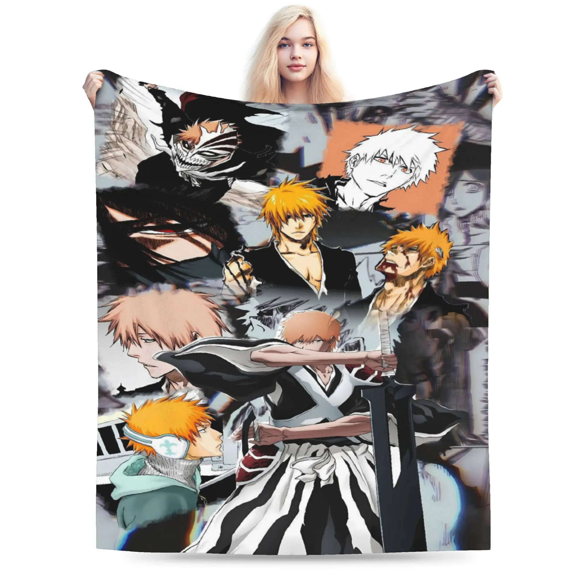 Manga Collage Art Blanket Bleached Warm Soft Graphic Plush Bedding Throws For Couch Chair Sofa Bed Travel Bedspread Bed Cover