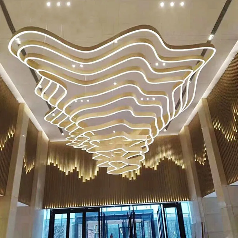 Hotel Lobby LED Ring Luxury Chandelier Modern Custom Office Villa Lights Minimalist Art Creative Irregular Creative Chandeliers