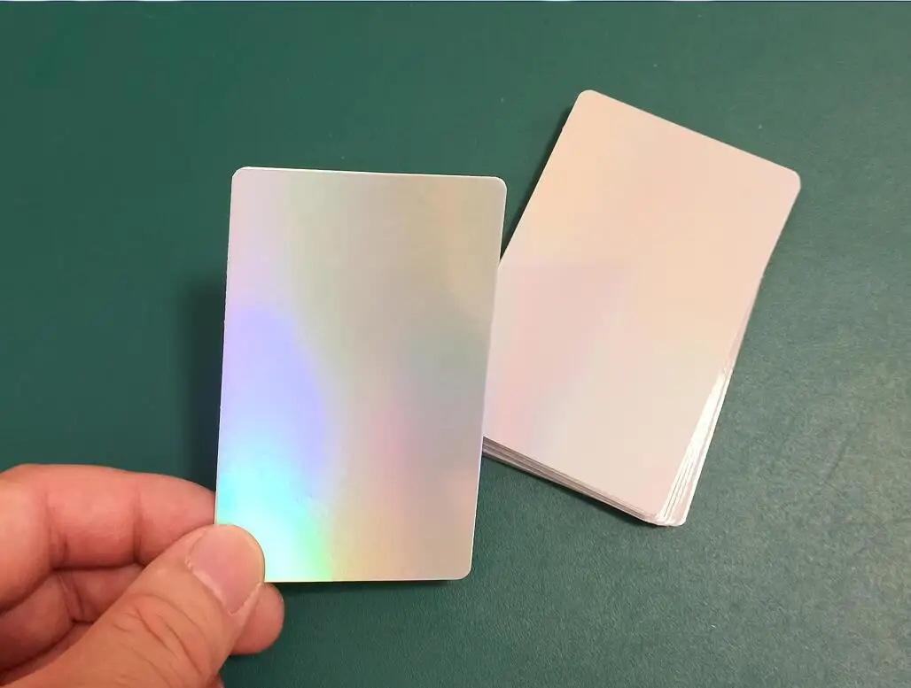 Glossy Finish Single Side Holographic Silver Rainbow Color Blank Paper Business Cards